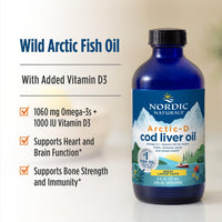 Thumbnail for Nordic Naturals Arctic-D Cod Liver Oil, Lemon - 8 oz - 1060 mg Total Omega-3s + 1000 IU Vitamin D3 - EPA & DHA - Heart, Brain, Bone, Immune & Mood Support - Non-GMO - 48 Servings