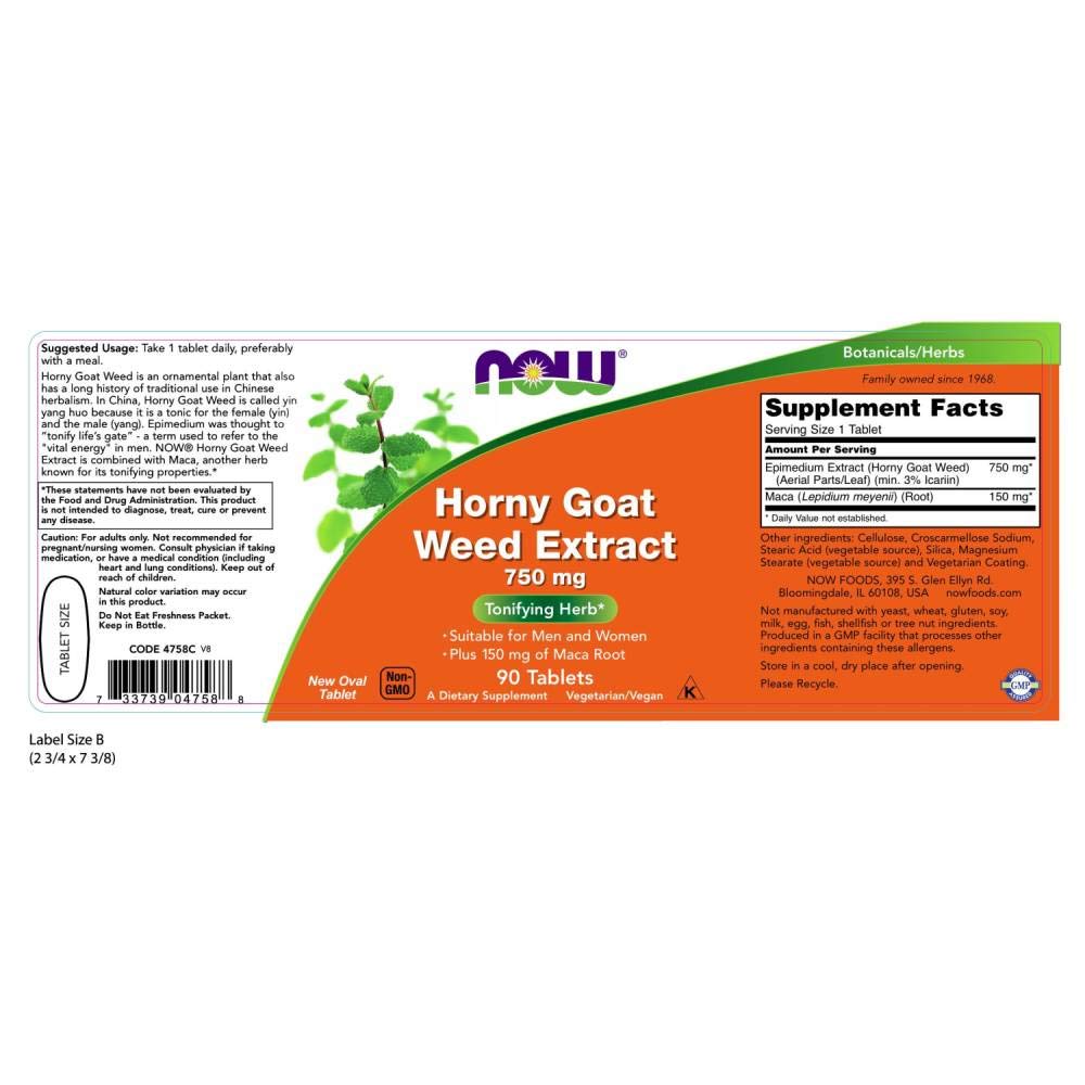 NOW Foods Horny Goat Weed 750 Mg 90-Tablets