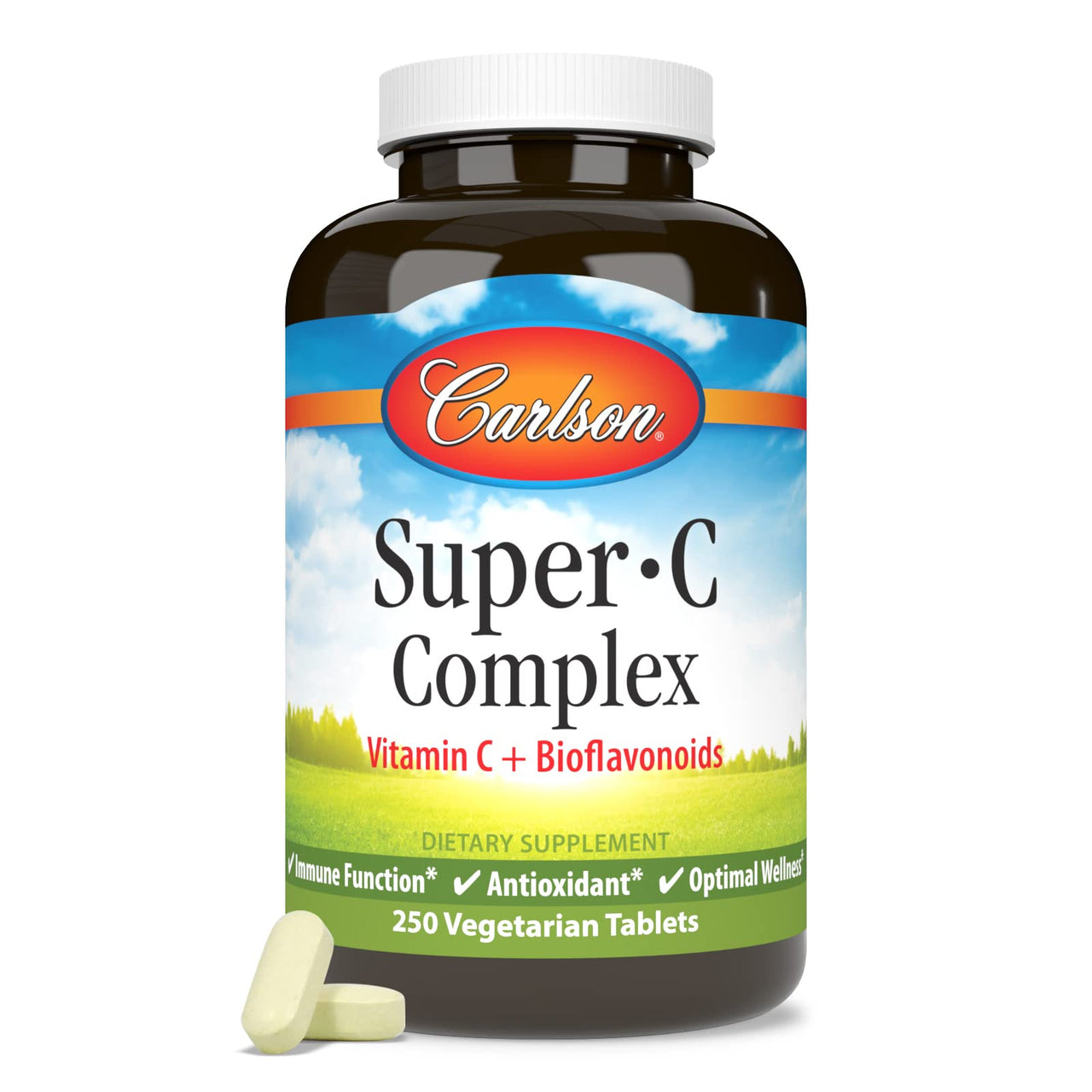 Carlson - Super-C Complex, Vitamin C + Bioflavonoids, Immune Function & Optimal Wellness, Antioxidant, 250 Vegetarian Tablets