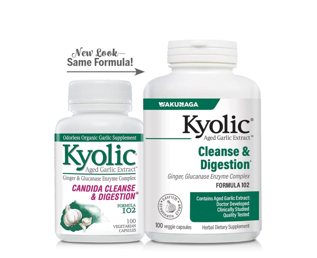 Kyolic Aged Garlic Extract Formula 102, Cleanse & Digestion*, Ginger and Enzyme Complex, 100 Capsules