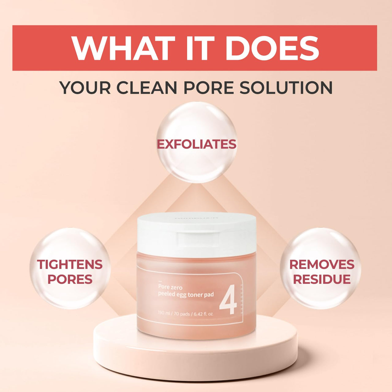 numbuzin No.4 Toner Pads | Pore Zero Peeled Egg Toner Pad | Gentle Exfoliator, PHA, LHA, Makeup Skin Prep, Panthenol | Korean Skincare for Face | 70 Pads/6.42 fl. oz.