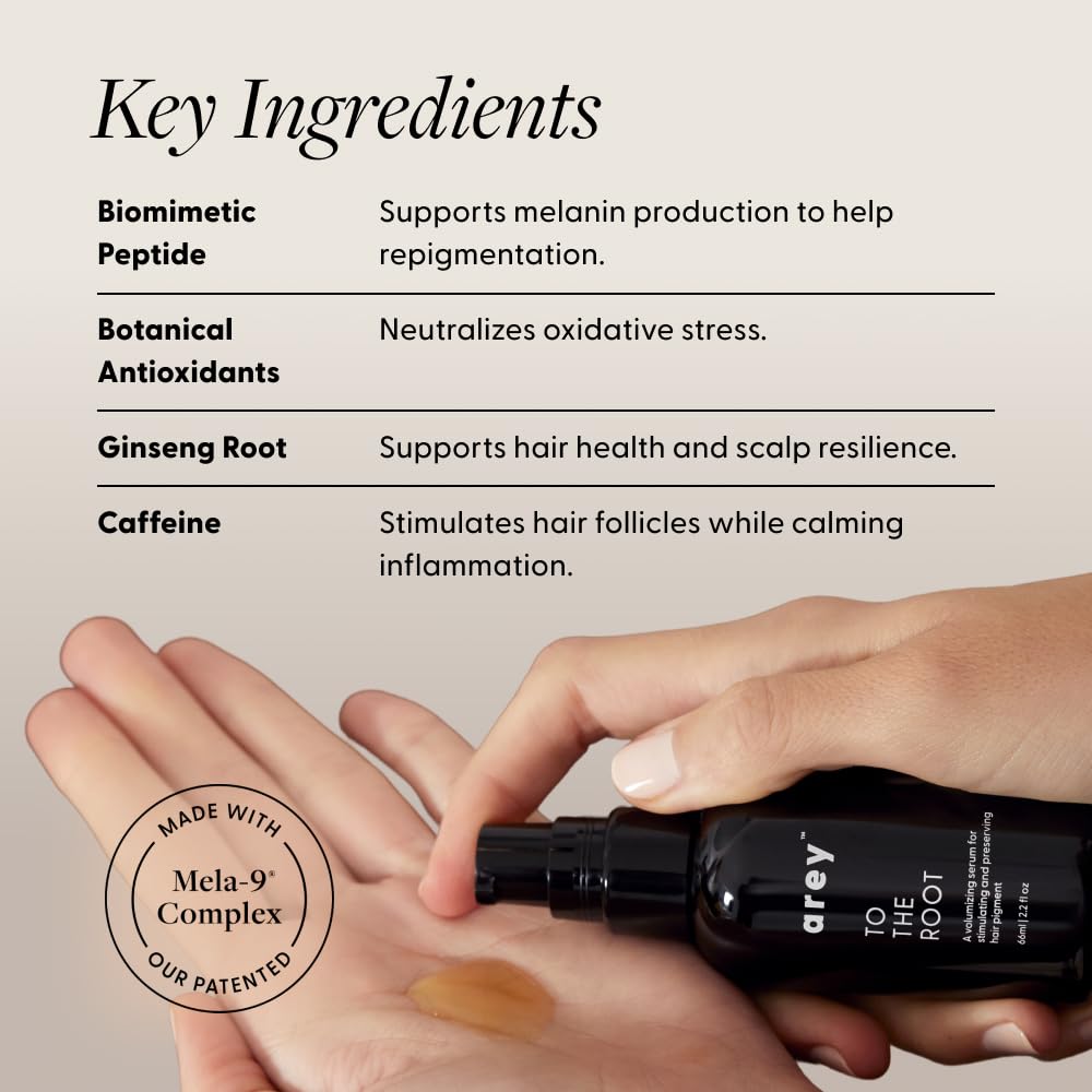 Arey To The Root Hair Serum for Women & Men | Slows Grey Hair Growth & Preserves Pigment in 3-6 Months | Promotes Healthier Hair & Adds Volume | Vegan, Oil-Free, Scent-Free Formula (1 Month)