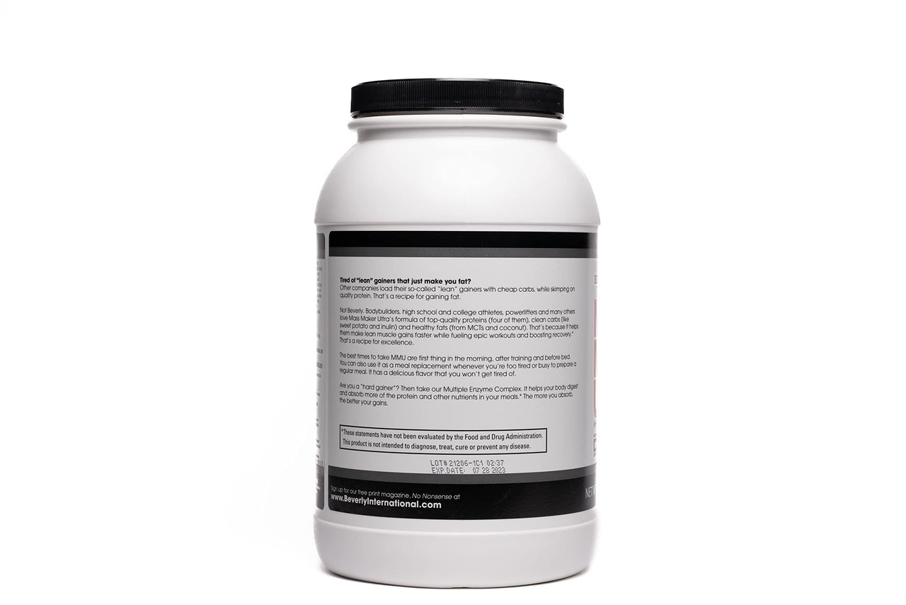 Beverly International Mass Maker Ultra Chocolate, 14 Servings, 3Lb. Build Lean Mass Like A Pro!! Milk Protein Isolate, Whey Protein Isolate + Egg. Mct Oil. Clean Carbs, Great Taste!