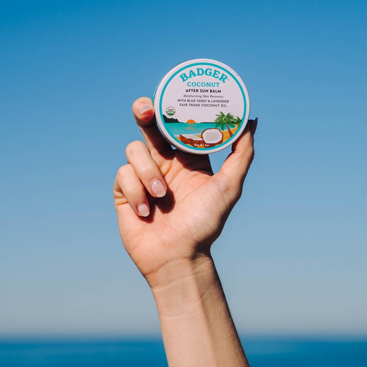Badger Coconut AfterSun Balm, 100% Organic Soothing Sunburn Relief, Great Smelling, Moisturizing & Hydrating After Sun Skin Care, 2 oz Tin