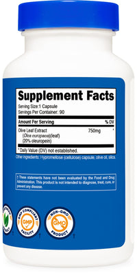 Thumbnail for Nutricost Olive Leaf Extract (20% Oleuropein) 750 MG, 90 Capsules - Non-GMO, Gluten Free