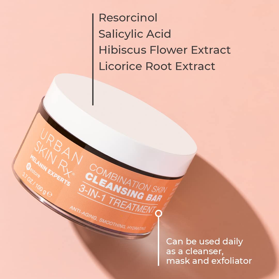 Urban Skin Rx® Combination Skin 3-In-1 Daily Treatment Cleansing Bar, Exfoliator + Rejuvenating Mask, Hydrates & Helps Diminish the Appearance of Dullness, Dark Marks, Fine Lines & Wrinkles, 2.0 Oz