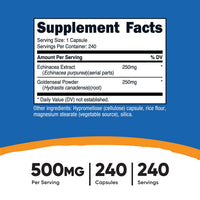 Thumbnail for Nutricost Echinacea & Goldenseal Root, 500mg, 240 Capsules - Vegetarian Caps, Non GMO, Gluten Free