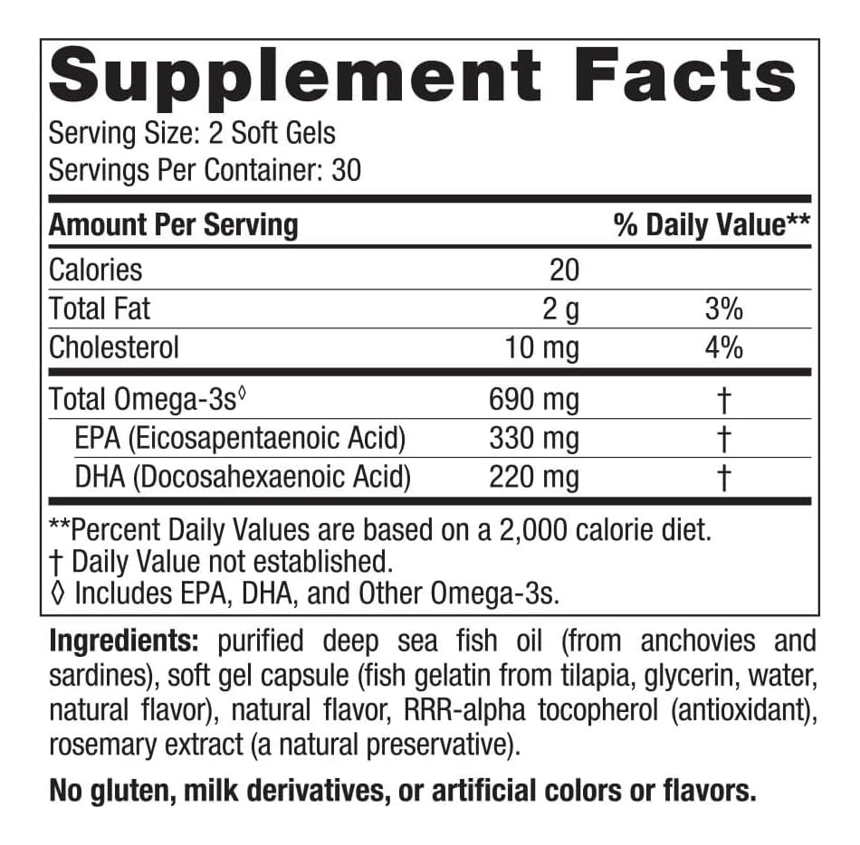 Nordic Naturals Omega-3 in Fish Gelatin, Lemon Flavor - 60 Fish Gels - 690 mg Omega-3 - Fish Oil - EPA & DHA - Immune Support, Brain & Heart Health, Optimal Wellness - Non-GMO - 30 Servings