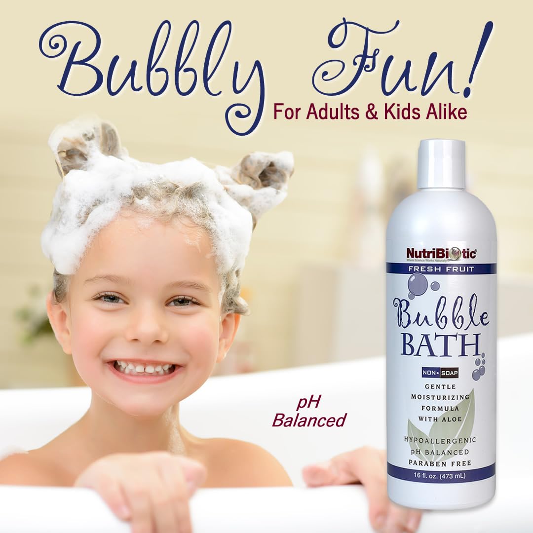 NutriBiotic Bubble Bath, Fresh Fruit, 16 Oz. Twin Pack | Gentle Moisturizing with GSE, Aloe & Botanicals | Bubble Bath Fun for Kids, Too | Tear-Free, Oil-Free, Vegan, Hypoallergenic & pH-Balanced