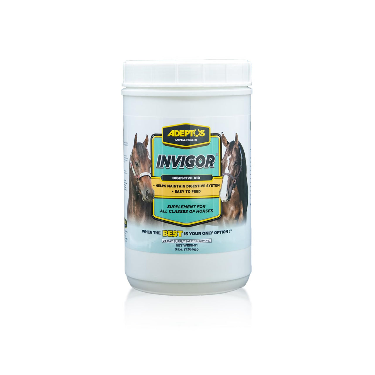Adeptus Nutrition Invigor Equine Digestive Support Supplement, Daily Prebiotic Yeast Formula with Hydrolyzed & Dehydrated Yeast, Low-Sugar Feed Topper for All Classes of Horses, 3 Lbs