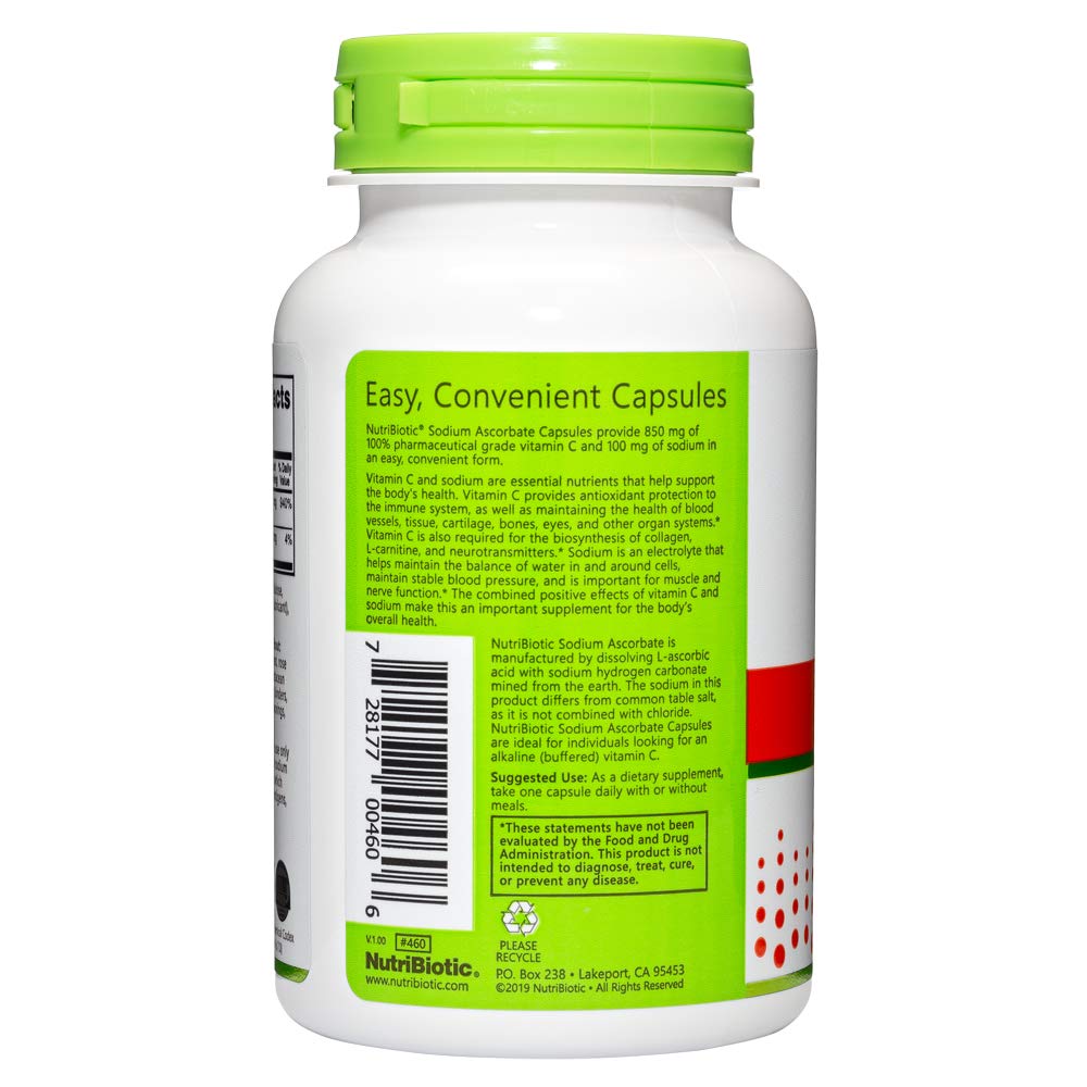 NutriBiotic - Sodium Ascorbate Buffered Vitamin C Capsules, 100 Ct | Vegan, Non-Acidic & Easier on Digestion Than Ascorbic Acid | Essential Immune Support & Antioxidant Supplement | Gluten & GMO Free