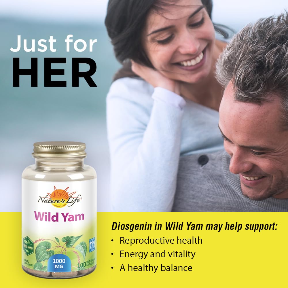 Nature's Life Wild Yam 1000mg Herbal Supplement | Womens Health Formula | with Diosgenin for Healthy Balance Support | Non-GMO | 100 Veg Caps