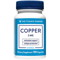 Thumbnail for The Vitamin Shoppe Brand Copper 2 mg Capsules, Essential Trace Mineral Supplement for Men & Women, Supports Antioxidant Function, Collagen Production & Iron Metabolism, Gluten Free, 100 Capsules