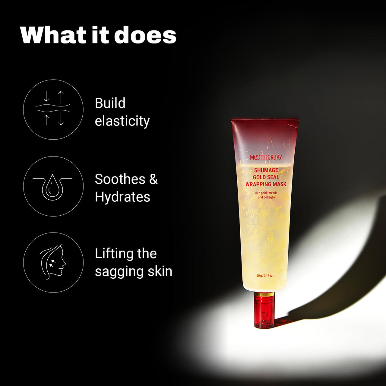 Shumage Gold Seal Wrapping Mask - Collagen Peel Off Face Mask for Glass Skin - Overnight Mask with Gold Threads for Hydrating and Tightening - Long-lasting Elasticity and Radiant Glow - 3.17 oz.