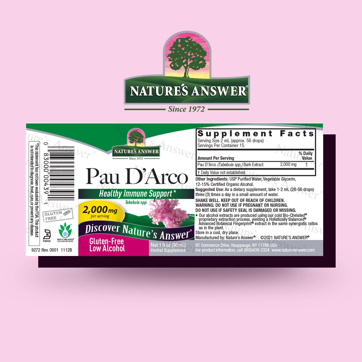 Nature's Answer Pau D'Arco Inner Bark with Organic Alcohol 1 Fluid Ounce | Promotes Healthy Gut Flora | Natural Immune Support Booster