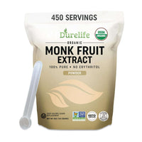 Thumbnail for Durelife Organic 100% Pure Monk Fruit sweetener, No Erythritol, Monkfruit Extract Powder, USDA organic NON-GMO Project Verified, Keto Certified, OU kosher No Fillers Zero Calorie Sugar Substitute 5 OZ