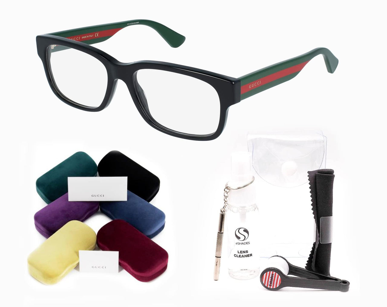 Gucci GG0343O Rectangular Eyeglasses + Bundle with eSHADES Luxury Eyewear Kit