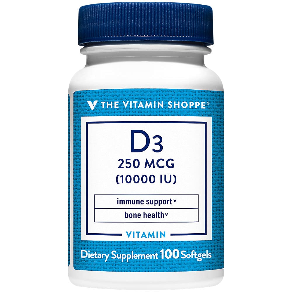 The Vitamin Shoppe Vitamin D3 10,000 IU - Bone Health, Immune Function & Calcium Absorption Support, Daily Vitamin (100 Softgels)