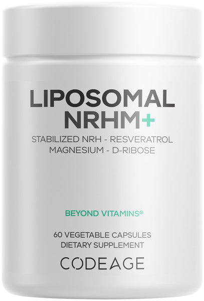 Codeage Liposomal NRHM+ Supplement - NRH Hydrogen Malate 300 mg, Resveratrol, D-Ribose & Quercetin - Vitamin C, Magnesium & Zinc - Liposomal Delivery - Non-GMO - 60 Capsules