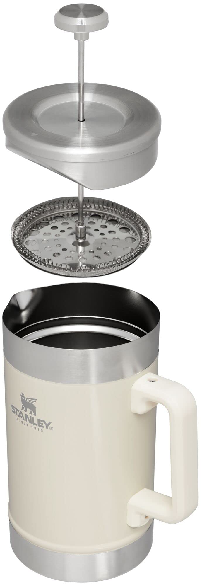 STANLEY Classic Stay-Hot French Press Coffee Maker 48 oz | 5 Minute Brew, 4 Hours Hot | Mesh Filter for Coffee Grounds | Insulated Stainless Steel French Press | BPA-Free | Cream Gloss