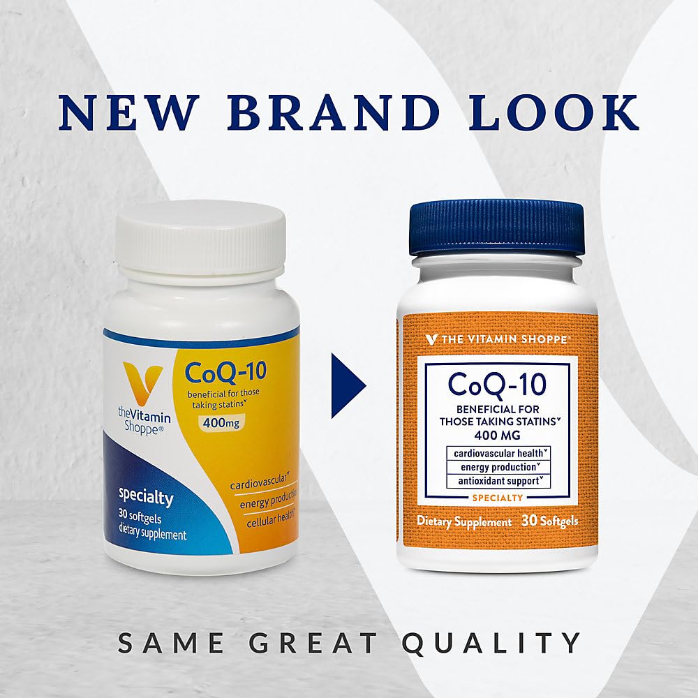 The Vitamin Shoppe CoQ-10 400mg - Beneficial for Those Taking Statins – Supports Heart & Cellular Health and Healthy Energy Production, Essential Antioxidant – Once Daily (30 Softgels)