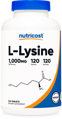 Thumbnail for Nutricost L-Lysine 1000mg, 120 Tablets - Gluten Free, Non-GMO, and Vegetarian Friendly