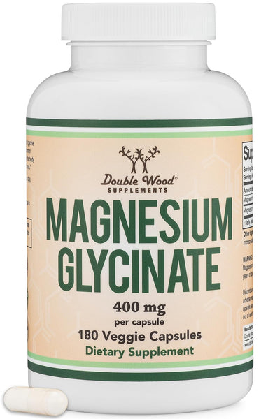 Magnesium Glycinate 400mg | 180 Capsules | Sleep, Muscle, & Heart Support | Vegan, Third Party Tested, Gluten Free, Non-GMO, by Double Wood Supplements