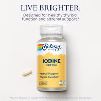 Thumbnail for Solaray Iodine 500 mcg, Iodine Supplement for Healthy Adrenal and Thyroid Support, Energy, Metabolism, and Focus, Potassium Iodide, Vegan, 60-Day Money-Back Guarantee, 30 Servings, 30 VegCaps
