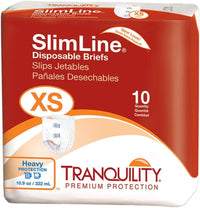Thumbnail for Tranquility Slimline Original Adult Disposable Brief, Adult X-Small, Incontinence Care with a Slimmer Fit, Peach Mat Core& Kufguard Technology for Max Comfort, Latex-Free, 10.9oz Capacity, 10ct Bag