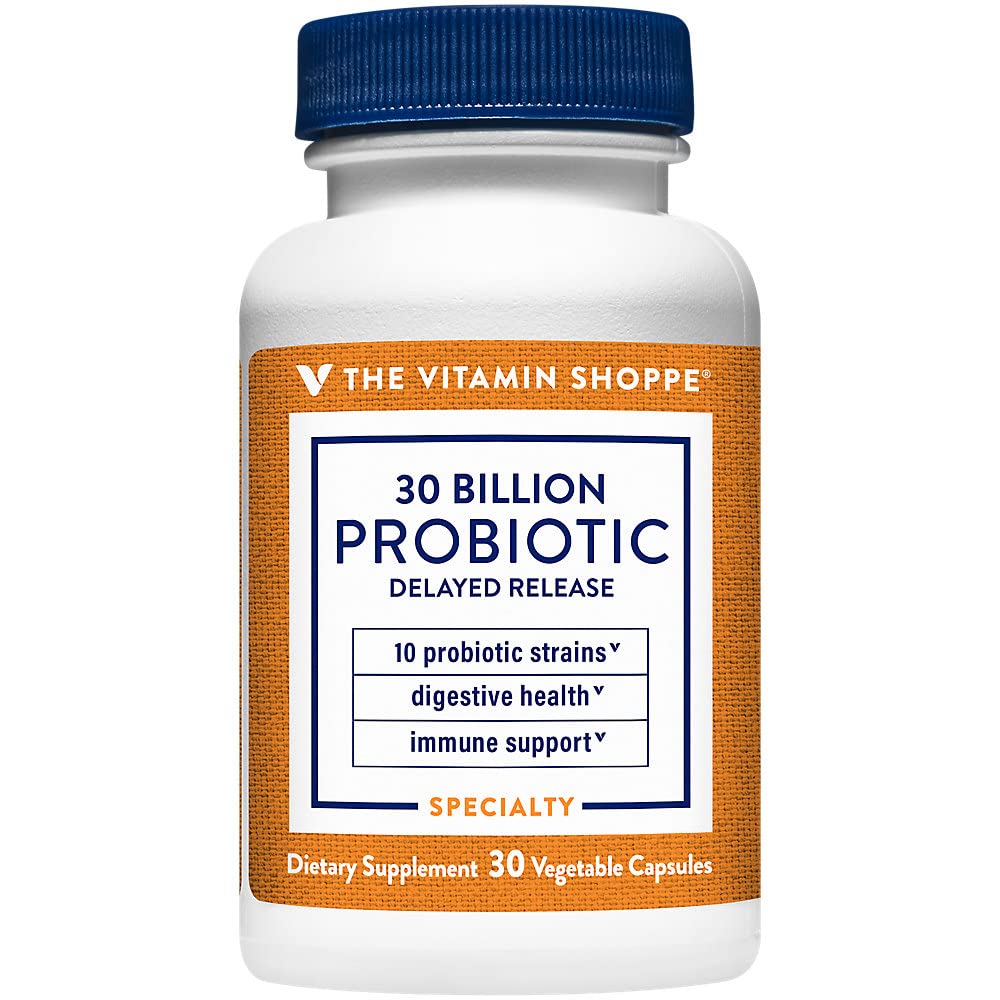 The Vitamin Shoppe Probiotic Delayed Release 30 Billion - with 10 Probiotic Strains to Support Digestive, Immune & Vaginal Health or Yeast Imbalance - Shelf Stable (30 Veggie Caps)