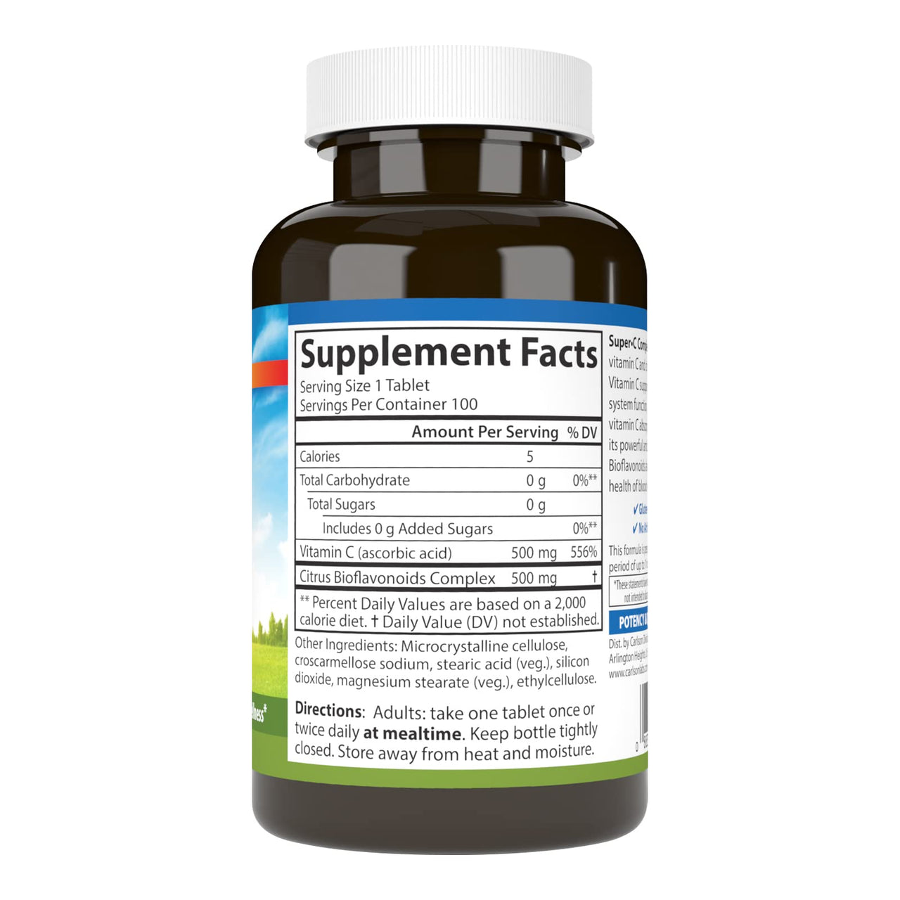 Carlson - Super-C Complex, Vitamin C + Bioflavonoids, Immune Function & Optimal Wellness, Antioxidant, 100 Vegetarian Tablets