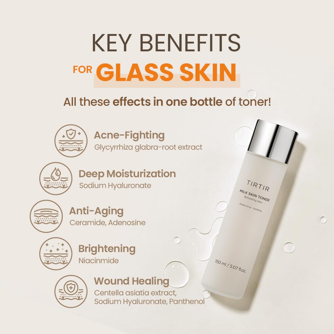 TIRTIR Daily Hydration Set - Milk Skin Toner + SOS Serum, Rice Bran Extract, Chamomile, Radiant Glow | Fragrance Free, Mineral Oil Free, Fungal Acne Safe…