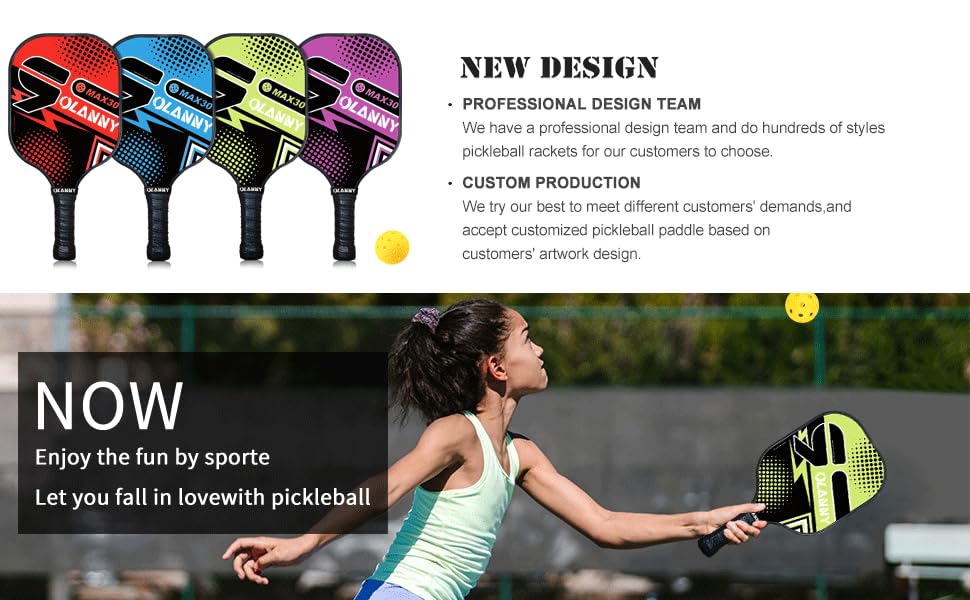 OLANNY Pickleball Paddles Set of 4 Pickleball Rackets Graphite Pickleball Set Polymer Honeycomb CoreLightweight Pickleball Set Includes 4 Pickleball Paddles + 4 Balls + 1 Pickleball Bag
