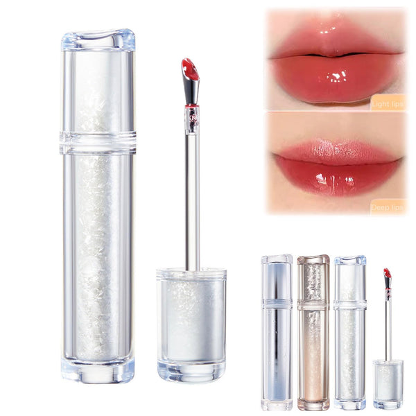 Ice Watery Lip Gloss, Mirror Tea Jelly Light Lip Glaze, Moisturizing Nonstick Liquid Lipstick (#02 Ice Sugar Strawberry)
