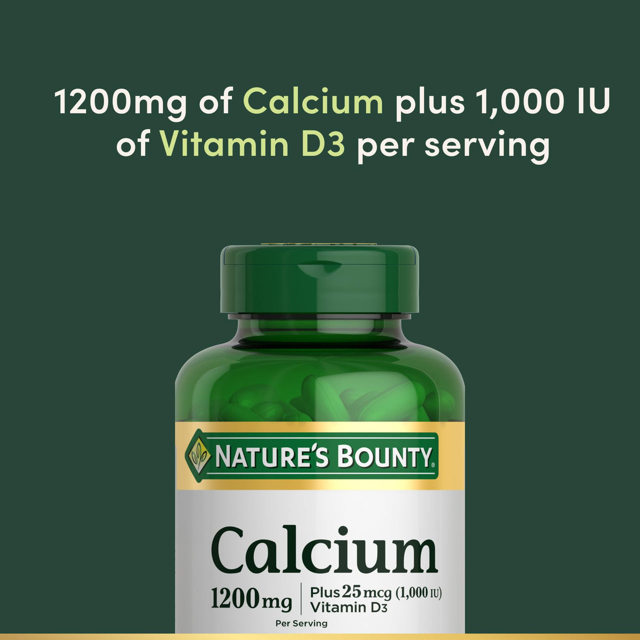 Calcium Carbonate & Vitamin D by Nature's Bounty, Supports Immune Health & Bone Health, 1200mg Calcium & 1000IU Vitamin D3, 120 Softgels