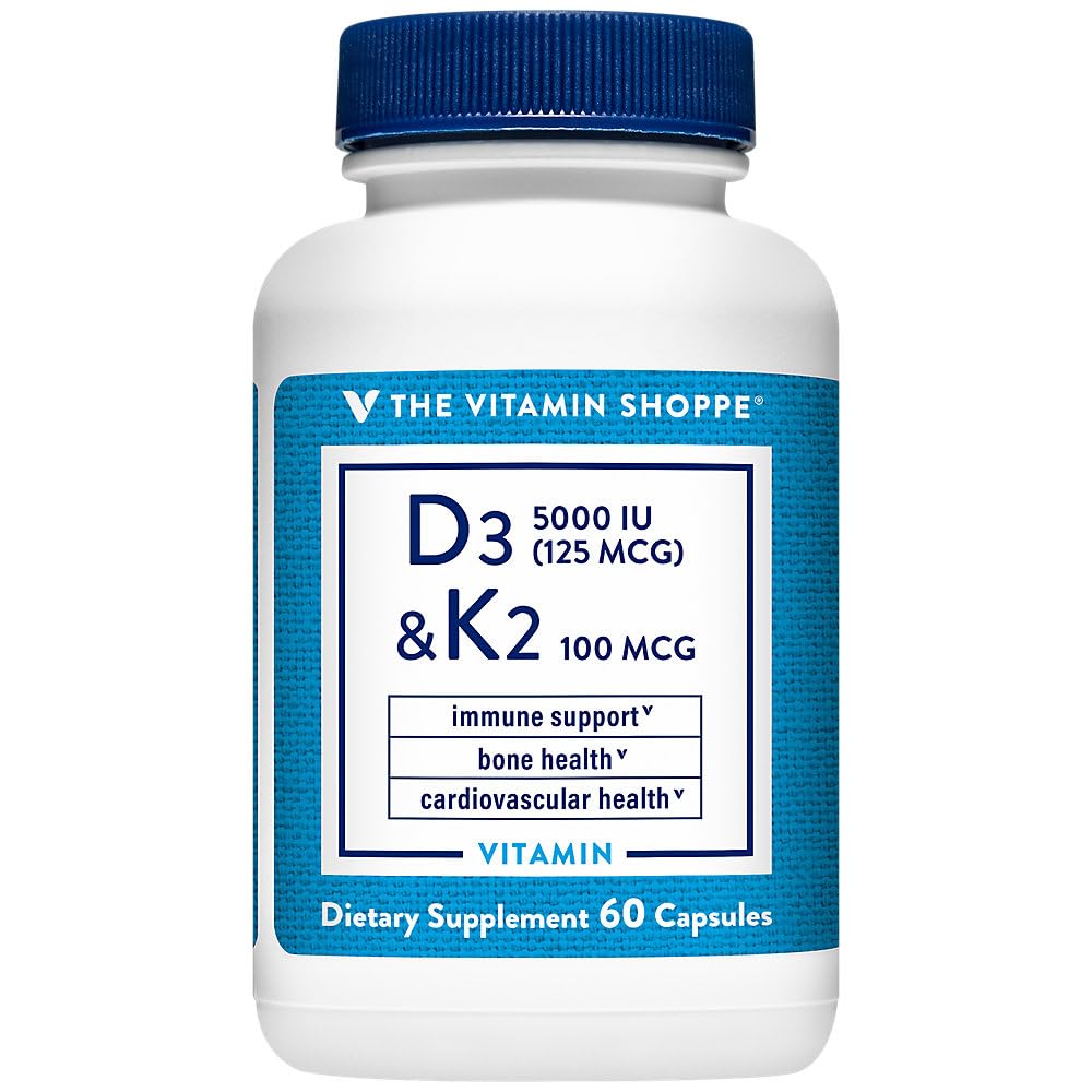 The Vitamin Shoppe Vitamin D3 5,000 IU - Bone Health, Immune Function & Calcium Absorption Support, Daily Vitamin (60 Capsules)