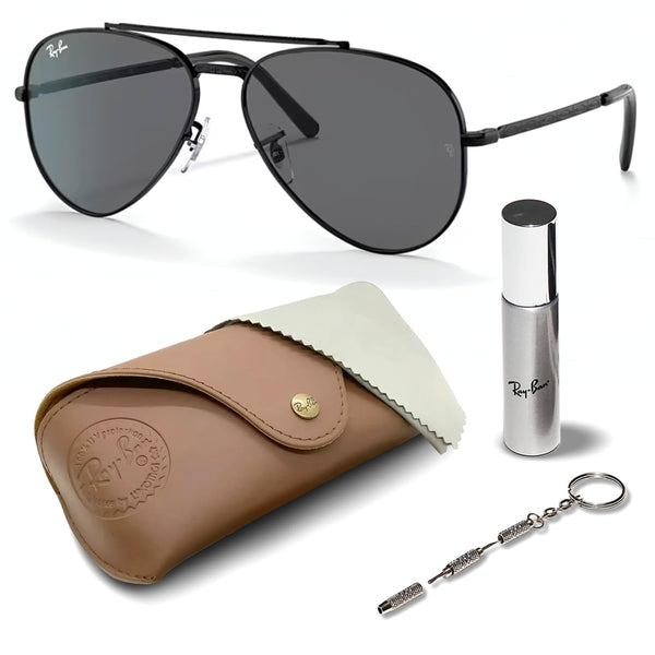 Ray-Ban RB3625 NEW AVIATOR Pilot Shaped Non-Polarized Sunglasses for Men & Women – Includes Official RAYBAN Eyewear Kit – Ideal Formal & Casual Wear Sunglasses – Dark Grey Lens
