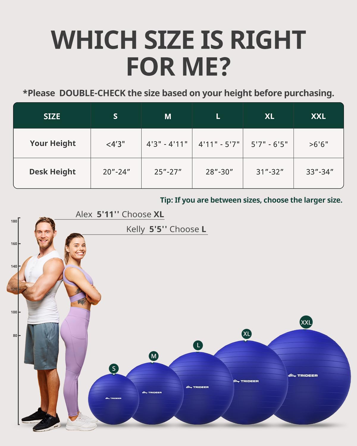 Trideer Yoga Ball for Exercise, Pregnancy & Birthing, 5 Sizes Exercise Ball for Physical Therapy, Stability, Fitness, Quick Pump Included