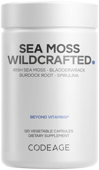 Thumbnail for Codeage Raw Wildcrafted Irish Sea Moss Supplement, Spirulina Algae, Bladderwrack Seaweed, Burdock Root, Black Pepper, Vegan, Non-GMO, 120 Capsules