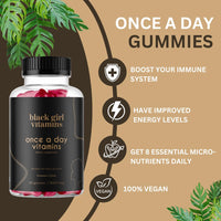 Thumbnail for Black Girl Vitamins Once a Day - Womens Multivitamin Gummy - Vitamin A, B, C, E and Zinc. Multivitamin for Women, Immune Support. Vegan, Gluten-Free. Made in The USA (30 Day Supply, Strawberry)