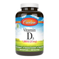Thumbnail for Carlson - Vitamin D3, 1000 IU (25 mcg), Bone Health, Muscle Health, Cholecalciferol, Vitamin D Supplements, Vitamin D3 Soft Gels, 360 Softgels