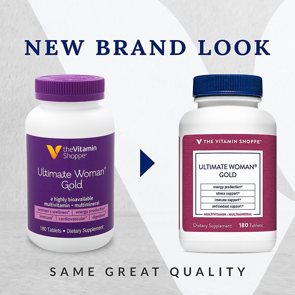 The Vitamin Shoppe Ultimate Woman's Gold Multivitamin - with Iron, B Vitamins & Vitamin D3 | Supports Energy Production, Bone & Immune Health | (180 Tablets)