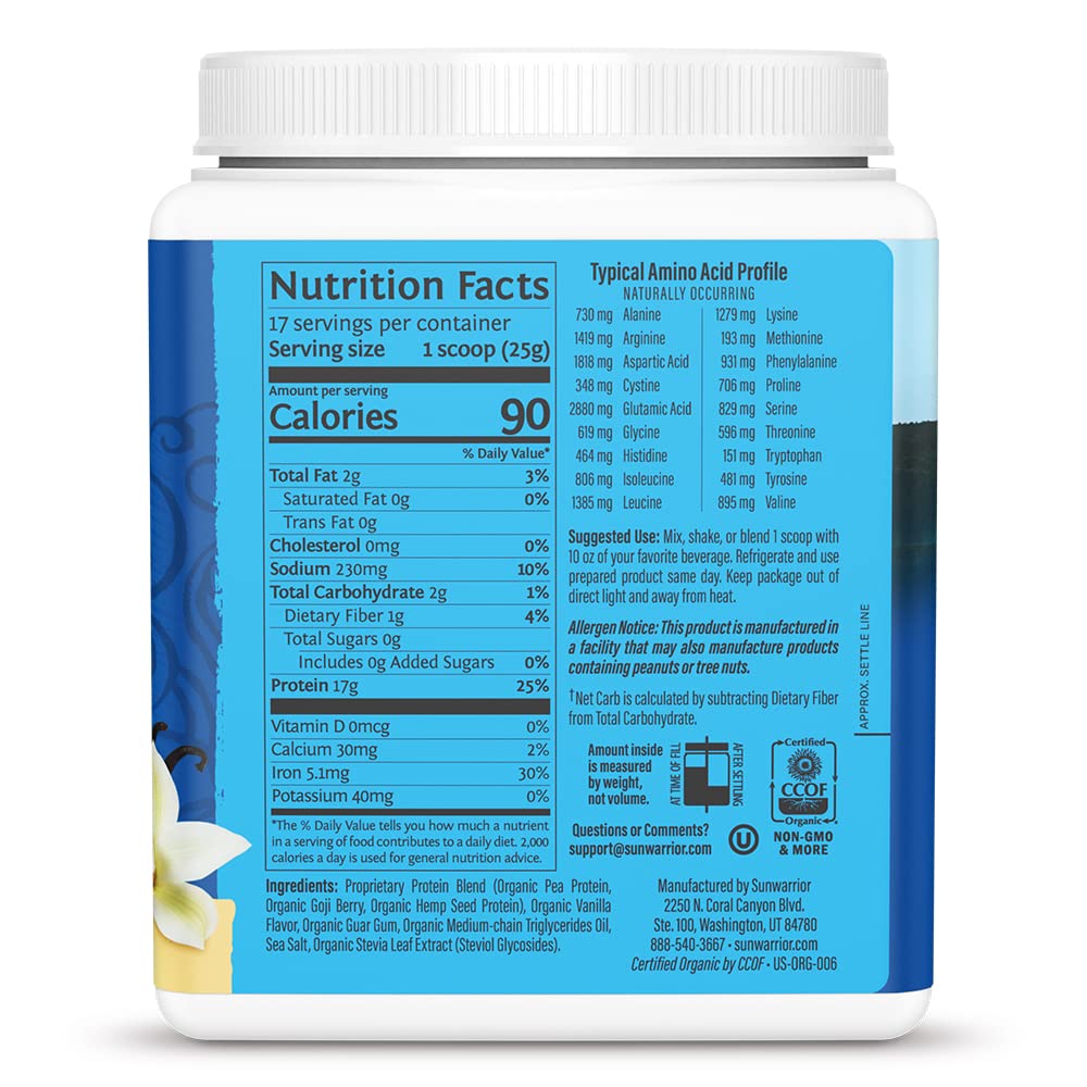 Organic Plant Based Protein Powder | Vegan Organic Protein Powder Vanilla Flavored with BCAA Amino Acids & Hemp Seed Pea Blend | Non-GMO Soy Dairy Filler & Gluten Free (Vanilla, 17 Servings)
