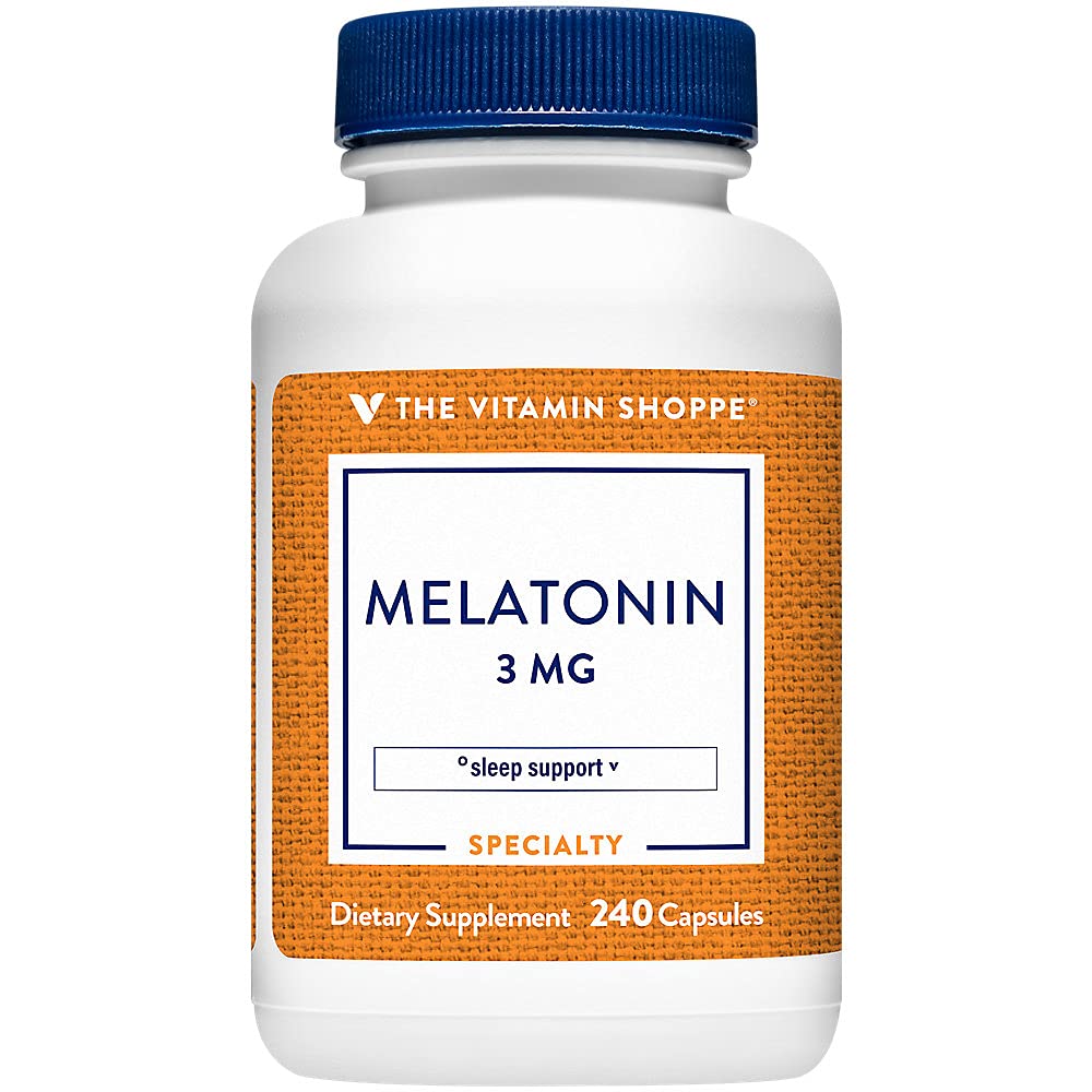 The Vitamin Shoppe Melatonin 3 MG - Sleep Support, Restful Sleep & Healthy Sleep Cycle, Natural Sleep Aid (240 Capsules)