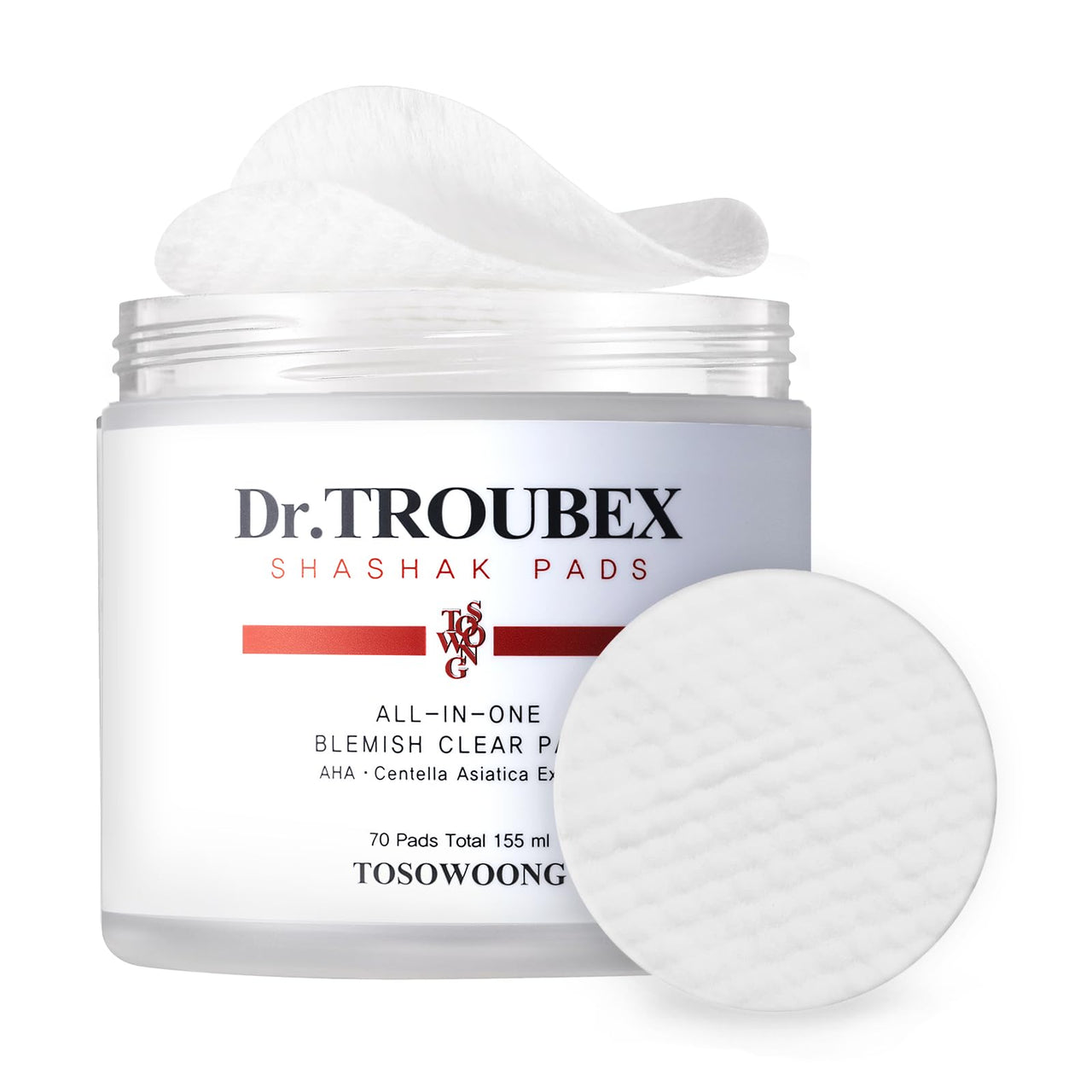 TOSOWOONG Shashak Toner Pads, Exfoliating Facial Wipes with Salicylic Acid and Centella Asiatica, Cleansing for Makeup and Blackheads, Exfoliate and Moisturize, Dual-Sided, 70 Pads, 155ml, 5.2 fl. oz.