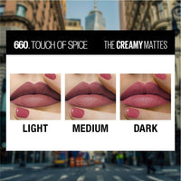 Thumbnail for Maybelline New York Color Sensational Lipstick, Lip Makeup, Matte Finish, Hydrating Lipstick, Nude, Pink, Red, Plum Lip Color, Touch Of Spice, 1 Count