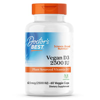 Thumbnail for Doctors Best Vegan Vitamin D3 2500 IU Veg Caps - Vegan Vitamin D Supplement for Men & Women, Helps Support Calcium Absorption, Heart Health & Immune Support, 62.5 mcg per Serving - 60 Veggie Capsules