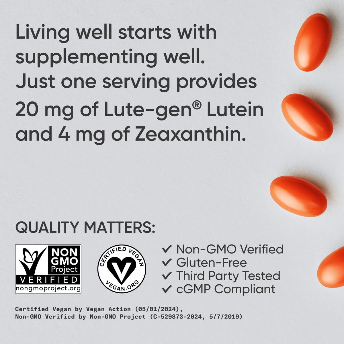 Sports Research® Lutein and Zeaxanthin Capsules - Eye Health Support Supplement Made with Lute-Gen® and Organic Coconut Oil - Vegan Friendly & Non-GMO Verified - 30 Veggie Softgels