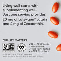Thumbnail for Sports Research® Lutein and Zeaxanthin Capsules - Eye Health Support Supplement Made with Lute-Gen® and Organic Coconut Oil - Vegan Friendly & Non-GMO Verified - 30 Veggie Softgels