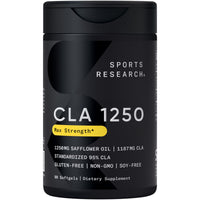 Thumbnail for Sports Research CLA - 1250mg with Active Conjugated Linoleic Acid for Men and Women | Non-GMO, Soy & Gluten Free - 95% (90 Softgels)